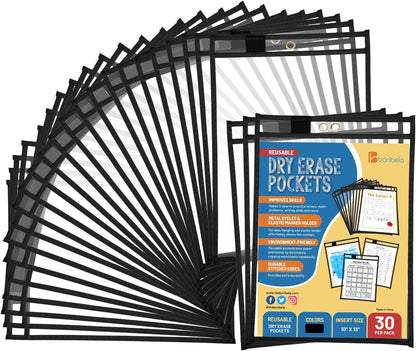 Dry Erase Pockets - 10 x 13 Reusable Dry Erase Pocket Sleeves for Work & School Worksheets - Heavy Duty Clear Pocket Sleeves - Quickly Wipe to a Flawless Clean (50 Pack Multicolor)