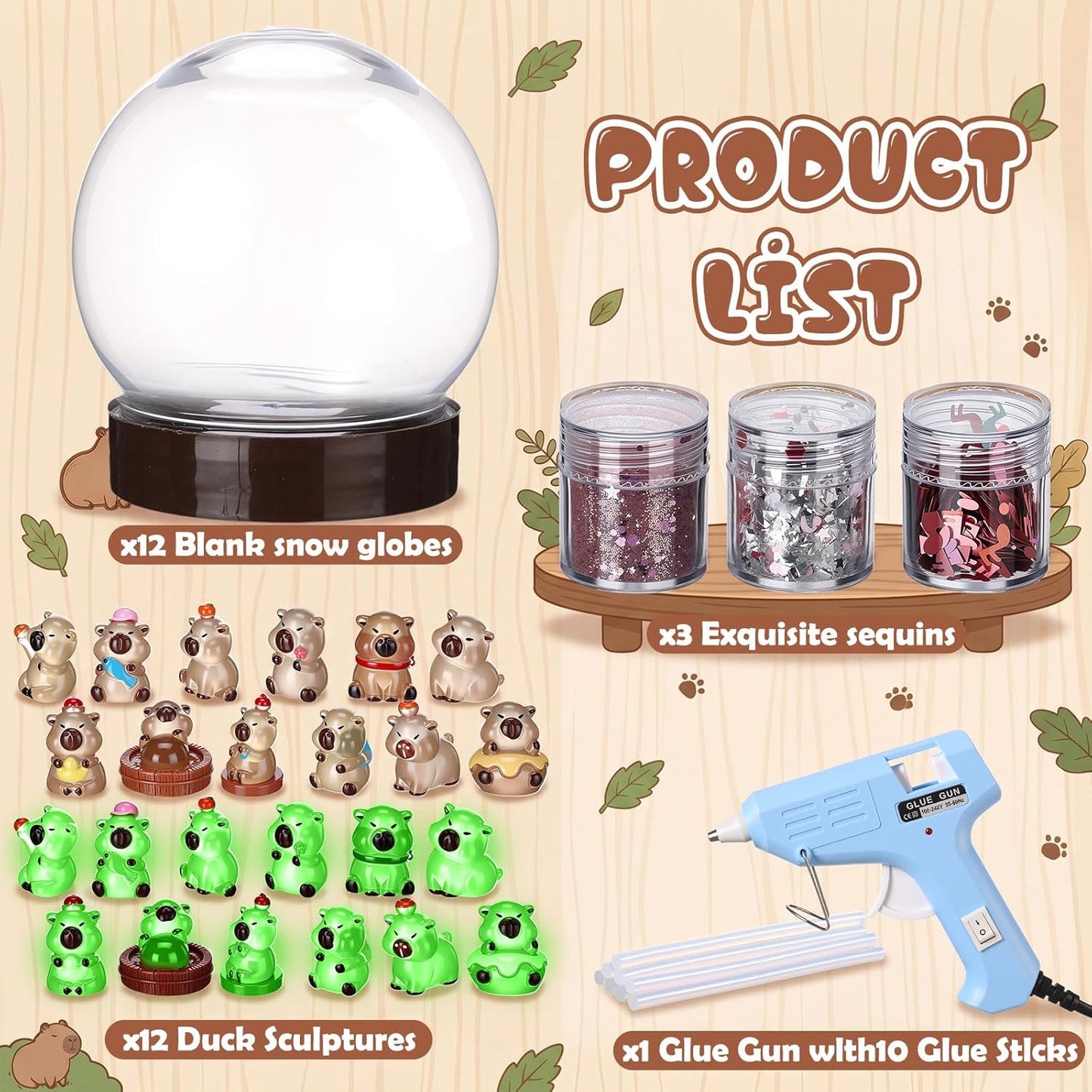 12 Sets DIY Duck Snow Globe Kit for Kids, 12 Globe Bottles, Glow in The Dark Duck Figurines, Glitter Sequins & Mini Hot Glue Gun, Summer Fun Craft Activity Set, Birthday Party Favor Gift