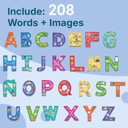 Bilingual Spanish English Alphabet ABC Puzzle Jigsaw for Toddlers, Age 5+, Montessori Preschool Kindergarten ABC Sight Words Letter Puzzle 27 Letters Double-Sided with Gift Box