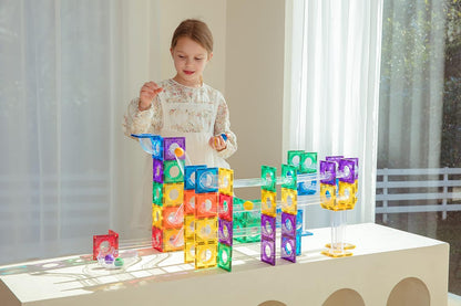 MEGAGONTILES Marble Run Magnetic Tiles Set 120PCS | STEM-Authenticated Magnetic Building Blocks with Marble Track Pieces | Educational Construction Toy for Kids Ages 3–8 (Boys & Girls)