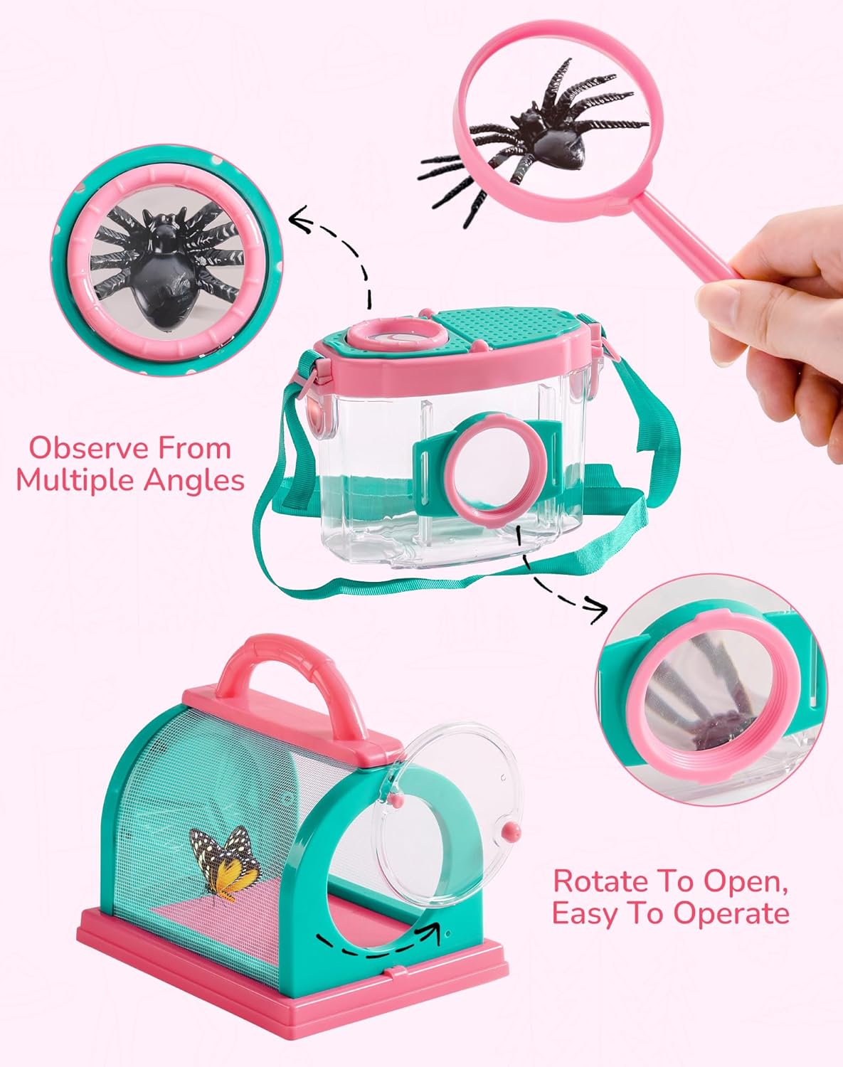ROBUD Bug Catcher for Kids, Bug Catcher Kit with Bag Kit, Outdoor Exploration Set for Camping, Montessroi Toy for Kids Coming Closer to Nature，WRP07
