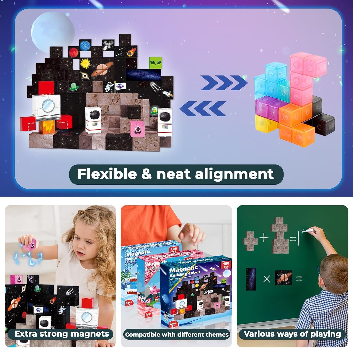 Goody King Magnetic Blocks |100PCS Magnetic Building Blocks Magic‘s House Magnetic Cube,Magnetic Blocks for Kids Ages 3-10,STEM Montessori Stacking Toy, Sensory Tiles Building Birthday for Toddlers
