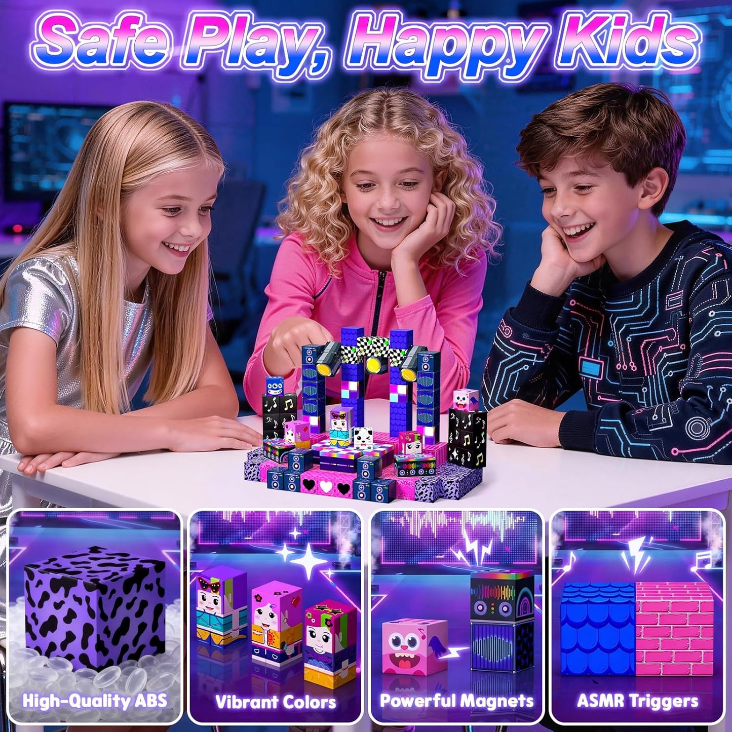 Magnetic Blocks, 150PCS Magnetic Building Blocks, Stacking Magnets for Kids, Sensory Toy for STEM Constructions Magnet Blocks for Girls Age 3+, Christmas Birthday Gifts (Snow Castle)