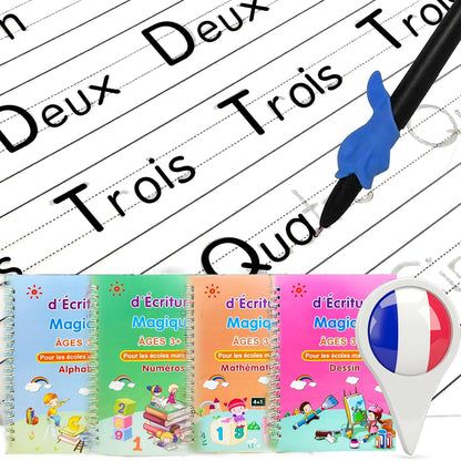 4 Magic Grooved Writing Practice for Kids - English Pre K Tracing Practice Book, Reusable Preschool Handwriting Workbooks Without Tears, 4-Theme Copybooks with Pen Refill for Age 3-10 (English, Small)