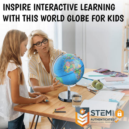 USA Toyz Illuminated Globe for Kids Learning- 3-in-1 STEM Globes of the World with Stand, Constellation Map, Built-in LED Night Light Desk Globe Lamp, Non-Tip Metal Base, 9.75” Tall, 7 Inch Diameter