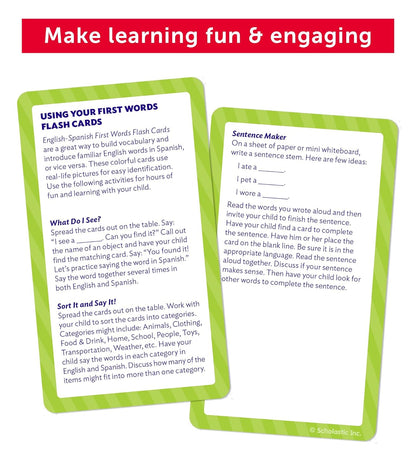 English-Spanish First Words Flash Cards
