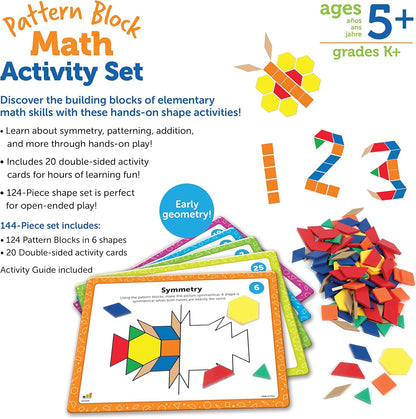 Learning Resources Pattern Block Math Activity Set - 144 Pieces, Age 5+, Educational Kindergartner Games, Fine Motor Skills