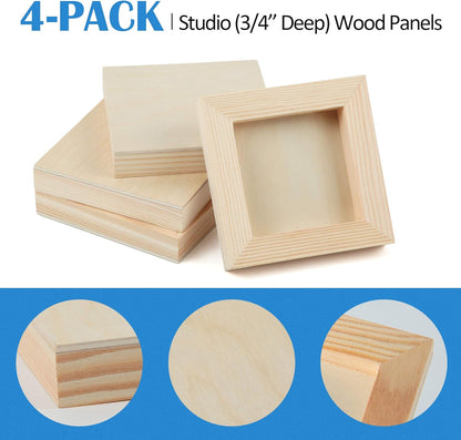 Falling in Art Unfinished Birch Wood Canvas Panels Kit, 4 Pack of 8x10’’ Studio 3/4’’ Deep Cradle Boards for Pouring Art, Crafts, Painting, and More