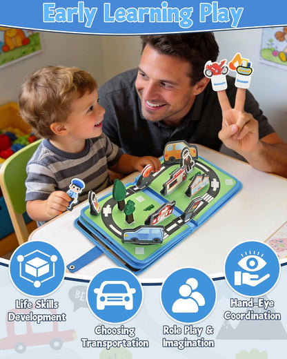 Meafeng Vehicles Educational Book for Toddlers 1–3, Montessori Quiet Activity & Learning Book with Cars, Trucks & Firefighters, Educational Toy for Early Learning, Travel Toy for Car & Airplane Trips