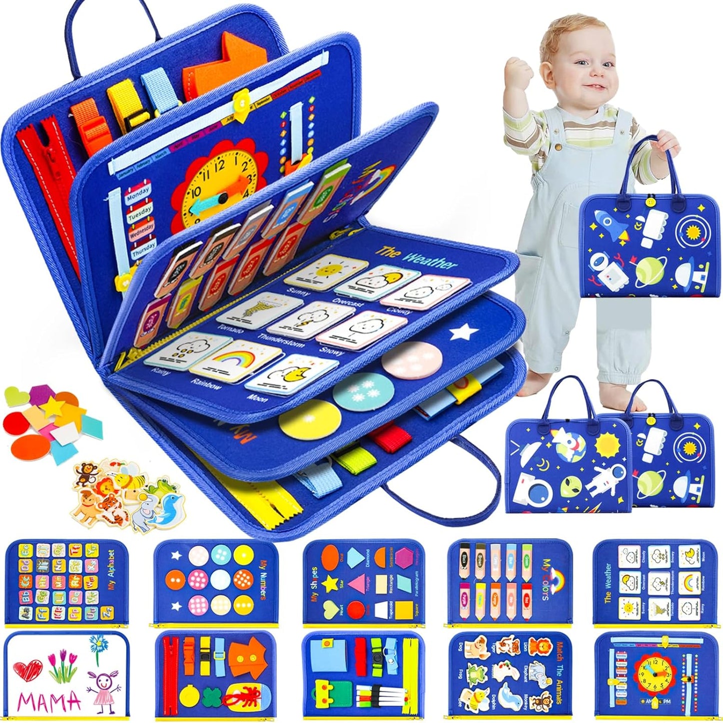 SaFeli Toddler Busy Board, Montessori Toys for Toddler Girl Birthday Gifts, Learning Toys Sensory Busy Book Toys for Toddlers, Travel Educational Book for Airplane Car | Birthday Gift for Girls, Pink