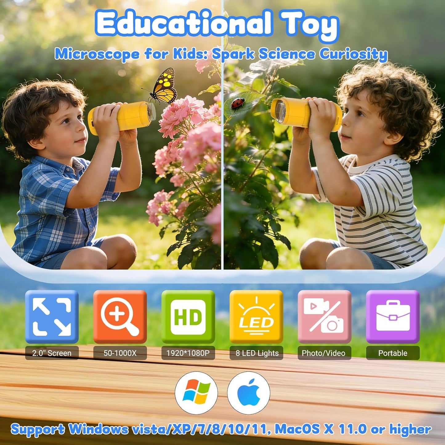 1000X Handheld Microscope for Kids: Pocket Digital Microscope with 1080P&2.0''IPS Screen&Photo/Video - Portable Edu Science Kits for Girls Boys - STEM Toys Birthday Gifts Ages 3-6 6-12(Orange)