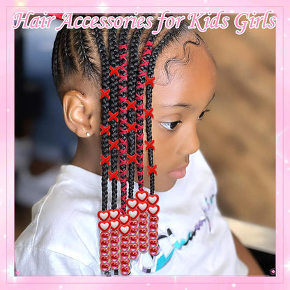 60PCS Pink White Hair Beads for Braids Three Styles Cute Loc Beads Heart Shape Bead for Kids Dreadlock AB Color Round Pony Bead Accessories
