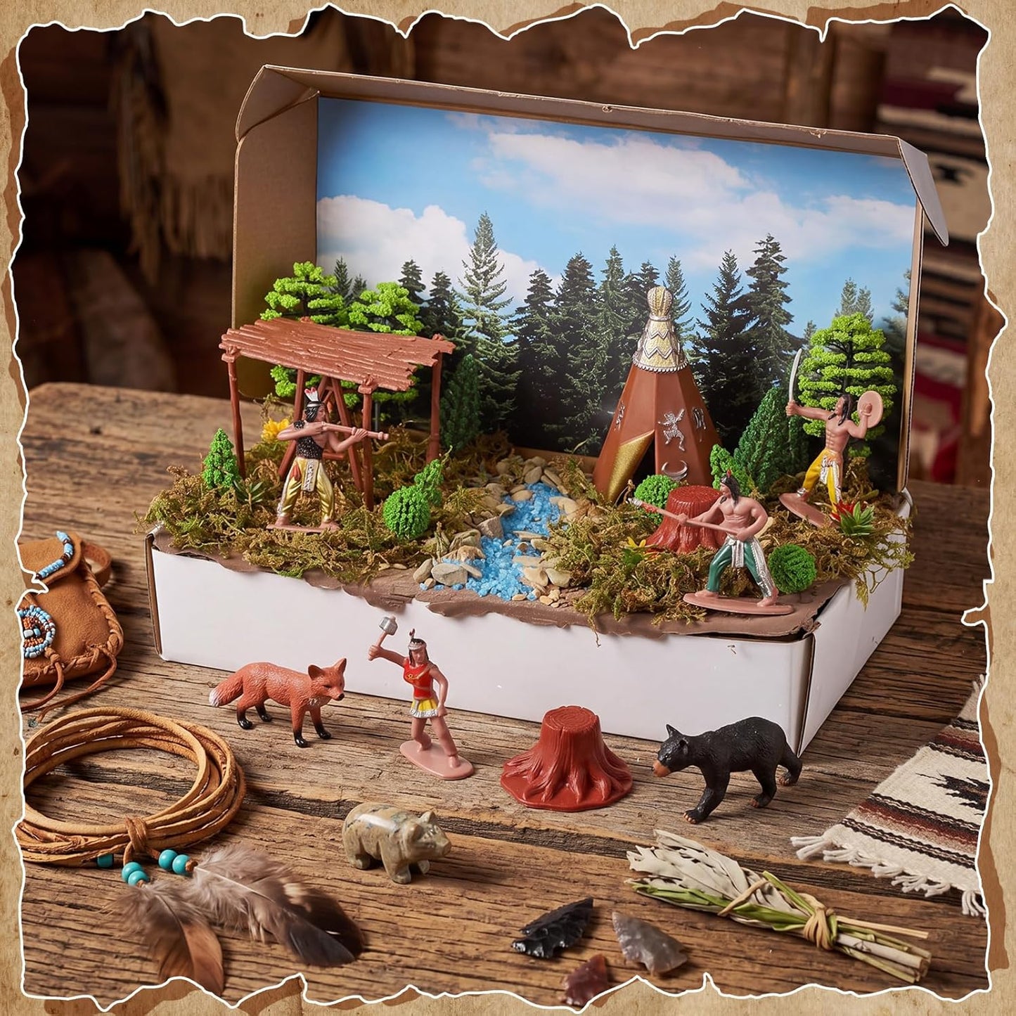 Teyva Daily 48 Pcs Dinosaur Diorama Kit Habitat Project Box Set 3D Dinosaurs Diorama Supplies Include Dinosaurs Model Figures & Eggs Volcano Artificial Trees with Cardboard for DIY Crafts Gifts