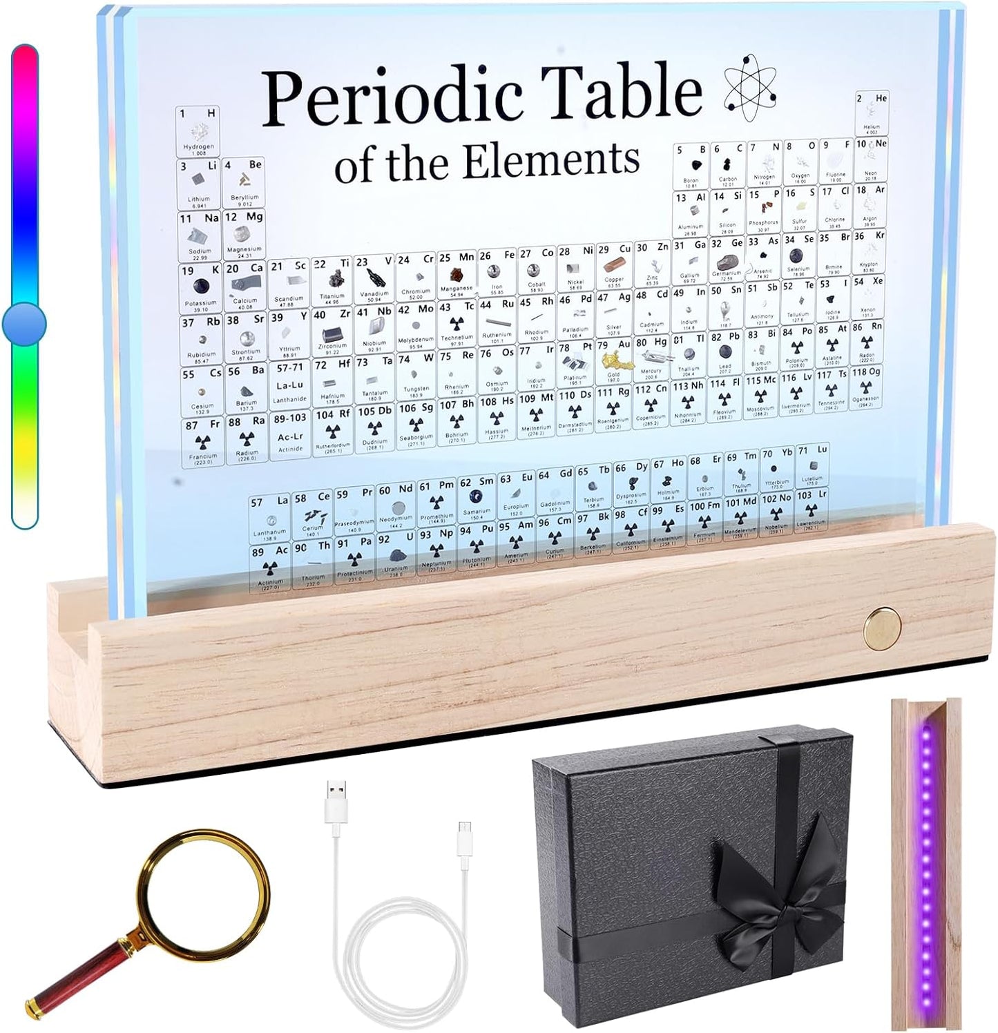Rafecs Periodic Table with Real Elements Inside, Large Acrylic Periodic Table of Elements with 83 Real Samples and 7 Colorful LED Lights, Chemistry Gifts for Students, Kids, Teacher and Science Lovers