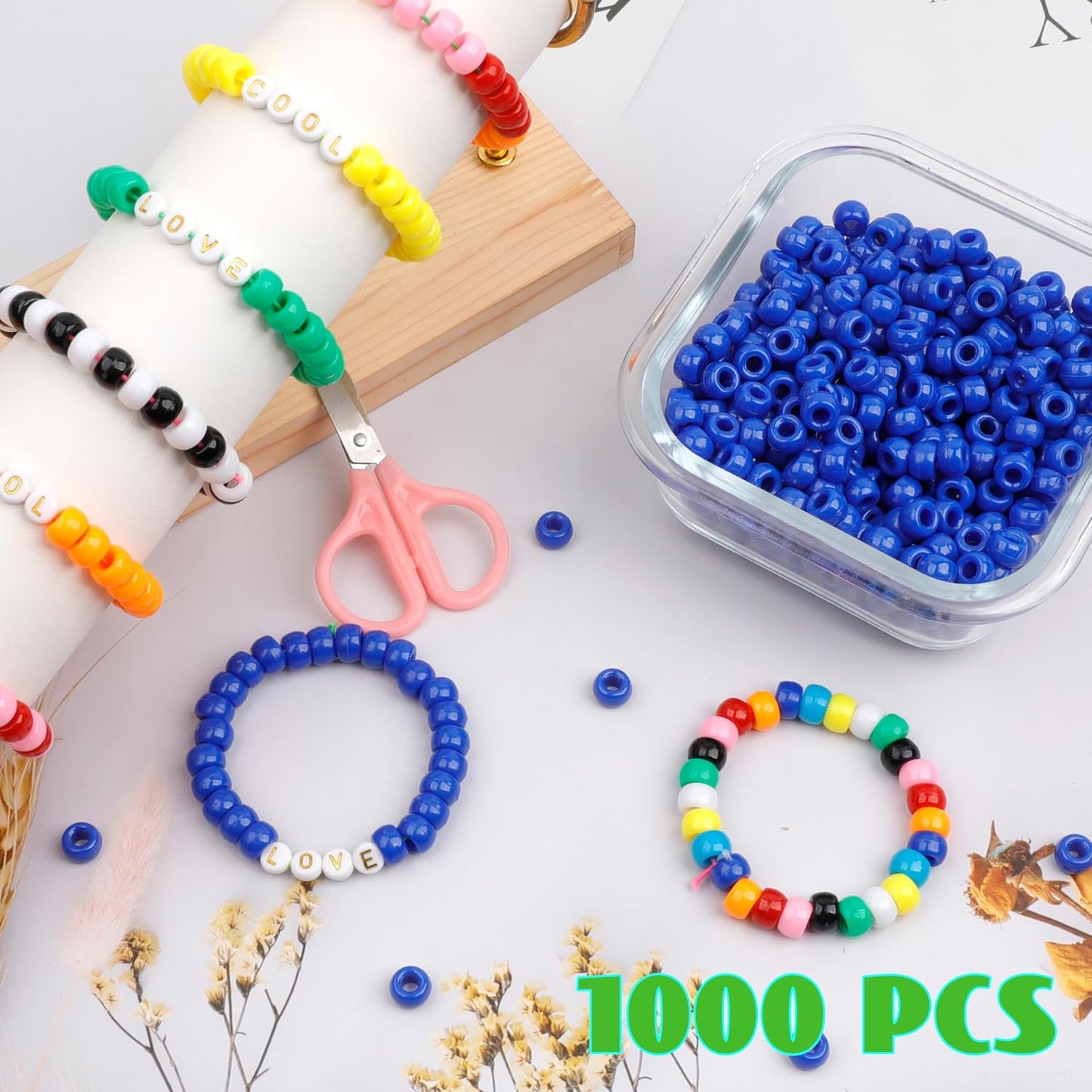 Auvoua 1000Pcs Pony Beads Bracelet 9mm Yellow Plastic Barrel Pony Beads for Necklace,Hair Beads for Braids,Key Chain,Jewelry Making (Yellow)