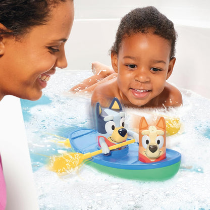 TOMY Toomies Bluey Bath Toys - Bluey's Family Pourers - Includes Chilli, Bandit, Bingo and Bluey Figures - Nesting and Stacking Cups for Bath, Beach or Pool - 4 Count - Ages 18 Months and Up