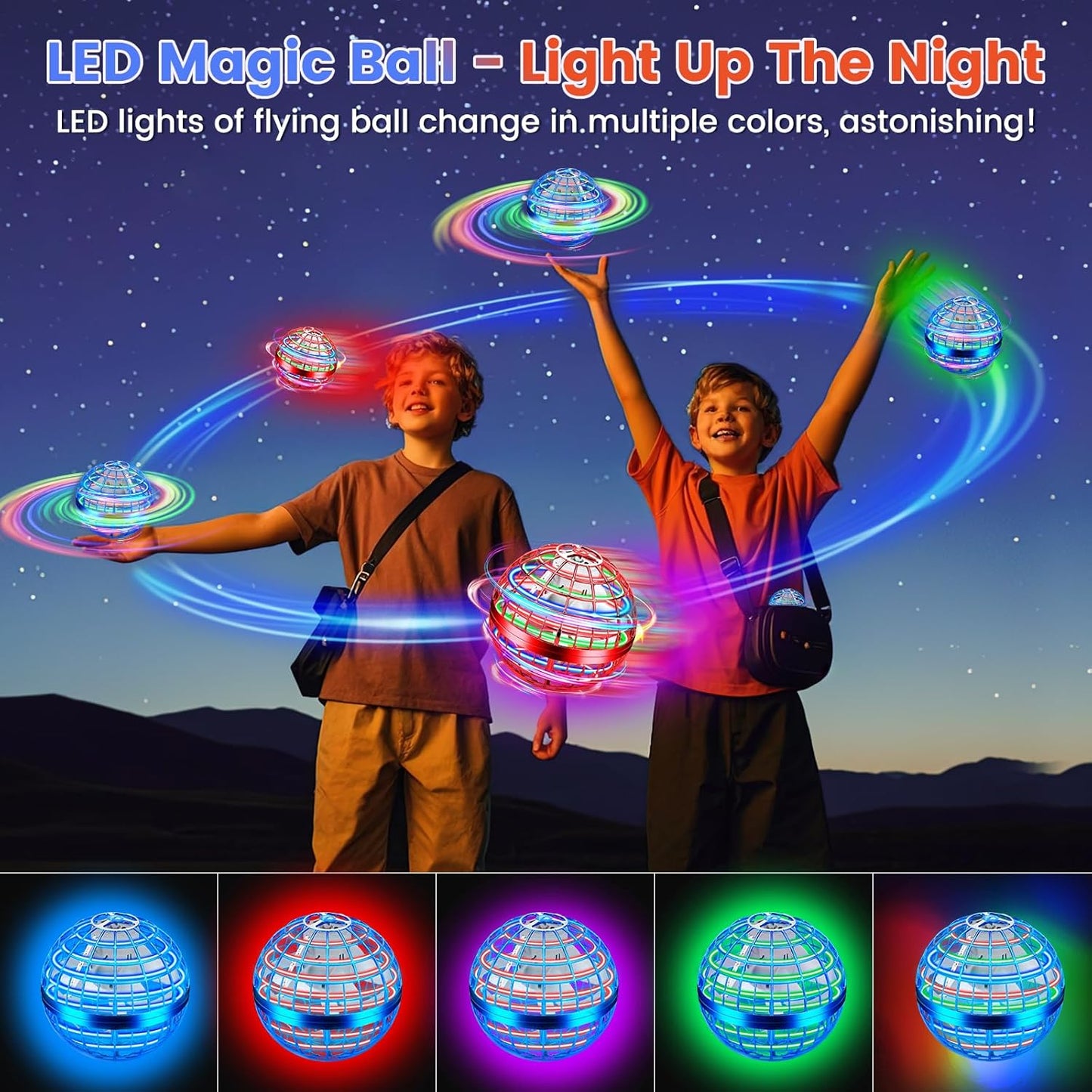 Flying Orb Ball Toy, 2026 Upgrade Hand Controlled Hover Ball with LED Lights,360° Rotating Boomerang Globe Cool Mini Drone, Ideal Birthday&Christmas Gift for Boys Girls-Blue & Purple