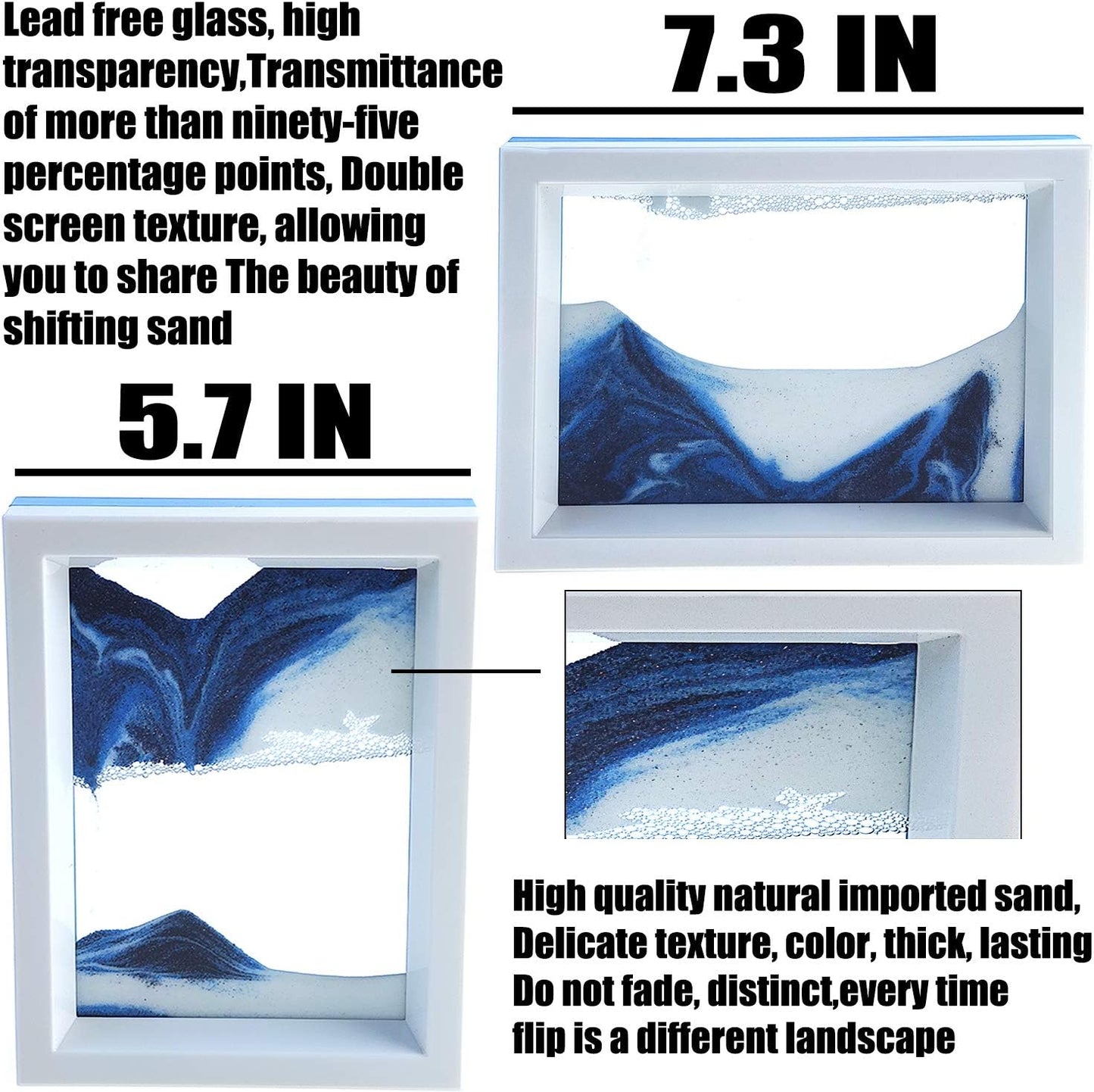 LYPGONE Moving Sand Art Picture Dynamic Sand Picture Flowing Sand Picture Desktop Art Toys Voted Best Gift!(Ocean Heart)