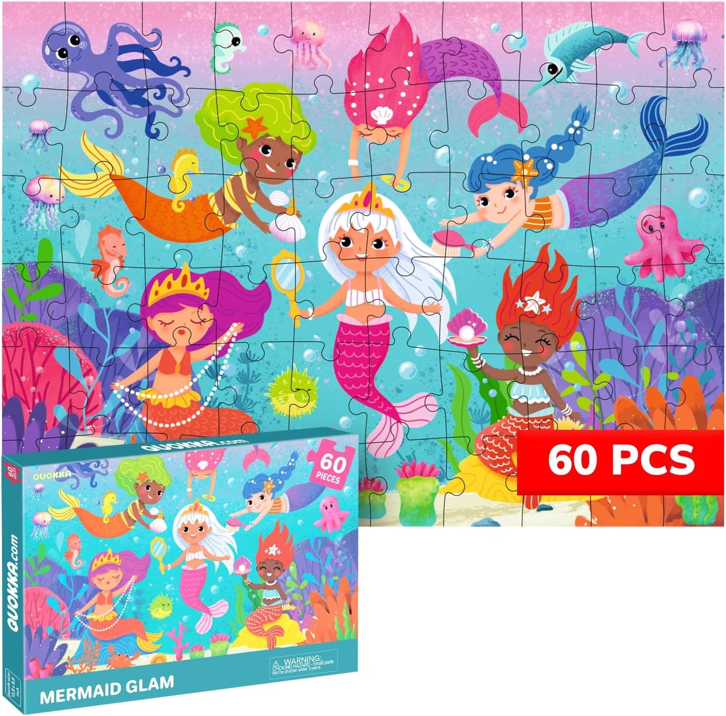 QUOKKA Puzzles for Kids Ages 4-6 – 60 Piece Jigsaw Puzzles for Toddlers Ages 3-5 with Unicorns – Quiet Time Toy for Preschoolers 2-4 – FSC Certified Educational Learning Game for Boys and Girls