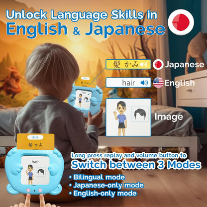 English Flash Cards Bilingual - Japanese Talking Flash Cards for Kids, Pocket Speech for Toddlers 3-12, 510 Sight Words of 31 Varieties, Sensory Toys Children with Autism (Japanese, Blue)