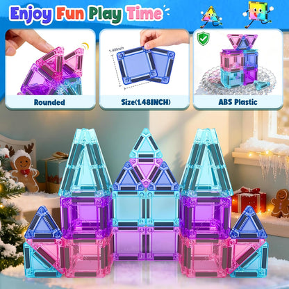 Soyee Magnetic Tiles Toddler Toys Travel Essential Games Magnet Building Blocks STEM Sensory Educational Toys for 3 4 5 6 7 8+ Year Old Boys Girls Christmas Birthday Gifts