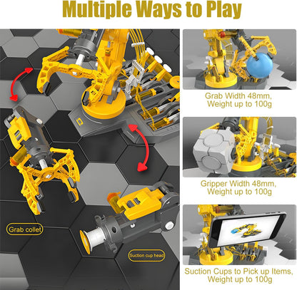 Hydraulic Robot Arm Kit STEM Building Projects Toy Science Kits 3 in 1 Children Hydraulic Mechanical Arm Toy Scientific Experiment for Kids Over 8 Years[Blue]
