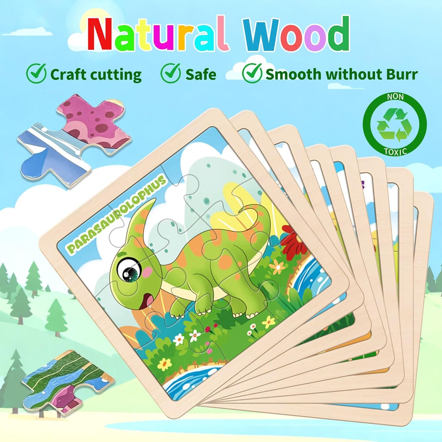 Wooden Animals Puzzles for Toddlers 2-4, 8 Pack 9 PCS Jigsaw Puzzles for Kids 2-4, Wooden Puzzles for Toddlers 3-5, Animal Puzzles for Kids 3-5, Preschool Puzzles Learning Educational Sets Toys