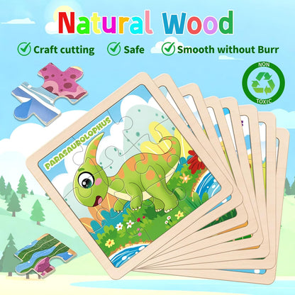 Wooden Animals Puzzles for Toddlers 2-4, 8 Pack 9 PCS Jigsaw Puzzles for Kids 2-4, Wooden Puzzles for Toddlers 3-5, Animal Puzzles for Kids 3-5, Preschool Puzzles Learning Educational Sets Toys