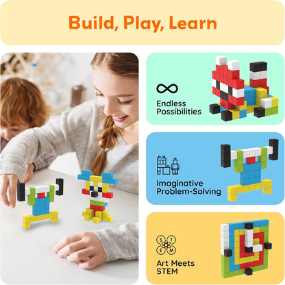 PicassoTiles 60pc Magnetic Puzzle Cube Building Set 1 Inch 3D Blocks STEM Construction Toy for Toddlers Kids Boys Girls Age 3+ Montessori Learning Travel Sensory Gift with Educational Idea Book PMC60