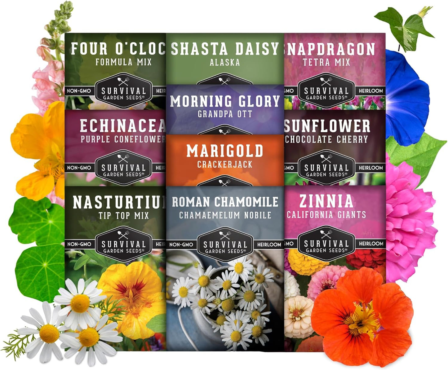 Flower Seeds Garden Kit - 36 Packs of Annual & Perennial Flowers for Planting – with Wildflowers for Pollinators, Bees, Butterflies | Heirloom Non-GMO Seed Starter Pack – Survival Garden Seeds
