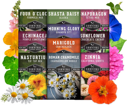 Flower Seeds Garden Kit - 36 Packs of Annual & Perennial Flowers for Planting – with Wildflowers for Pollinators, Bees, Butterflies | Heirloom Non-GMO Seed Starter Pack – Survival Garden Seeds