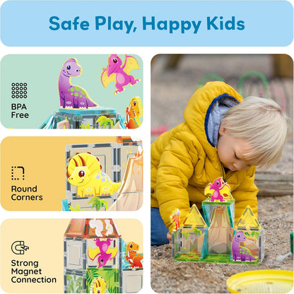 PicassoTiles Magnetic Tiles Magnet Tile Building Blocks Marine Animal World Themed Set with 8 Ocean Character Action Figures STEM Learning Toy Construction Toddlers Boys Girls Ages 3+ PTQ25