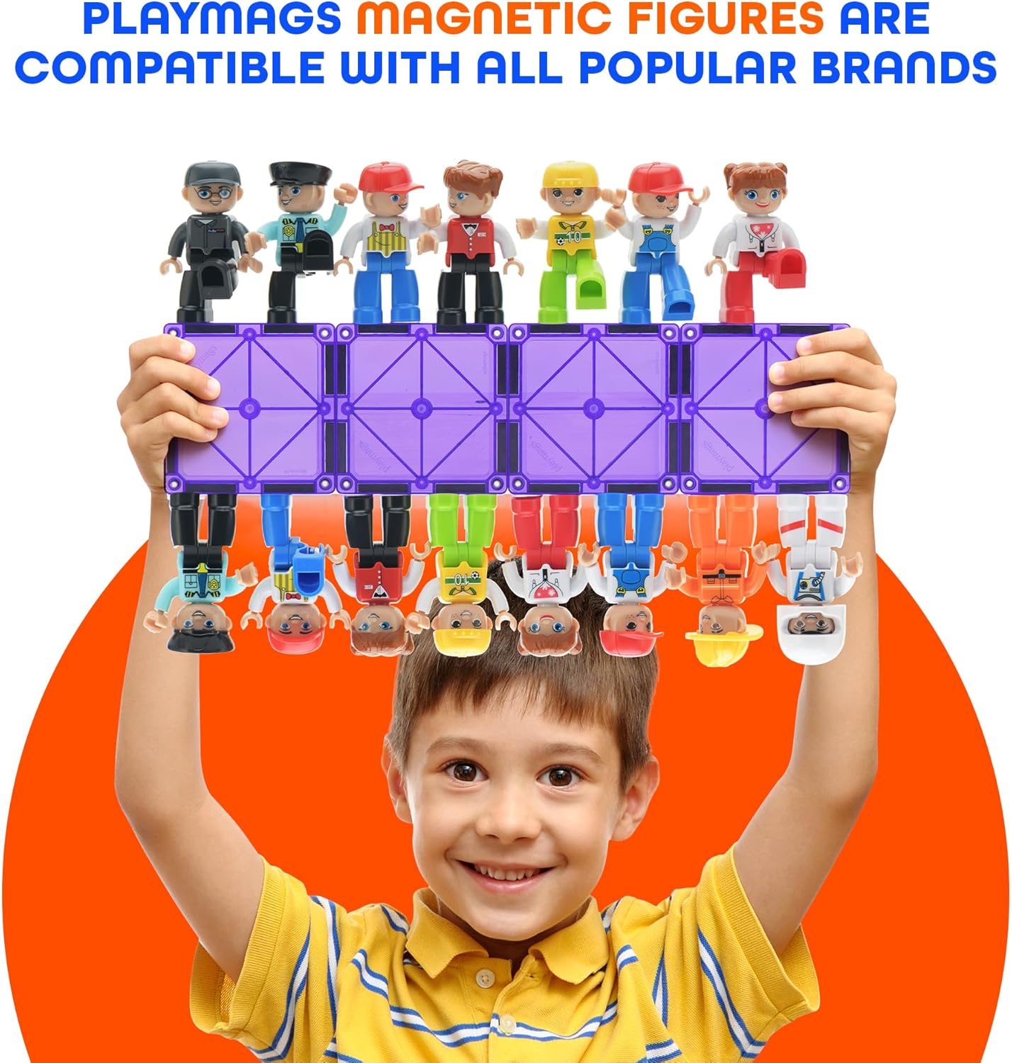 Playmags Magnetic Tiles for Kids 100-Piece Set, STEM Educational Building Blocks Toys for Kids, Includes Click-in ABC Learning Tiles, Gift for Boys & Girls, Add on Magnetic Figures, Car Set Available
