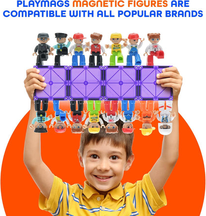 Playmags Magnetic Tiles for Kids 100-Piece Set, STEM Educational Building Blocks Toys for Kids, Includes Click-in ABC Learning Tiles, Gift for Boys & Girls, Add on Magnetic Figures, Car Set Available