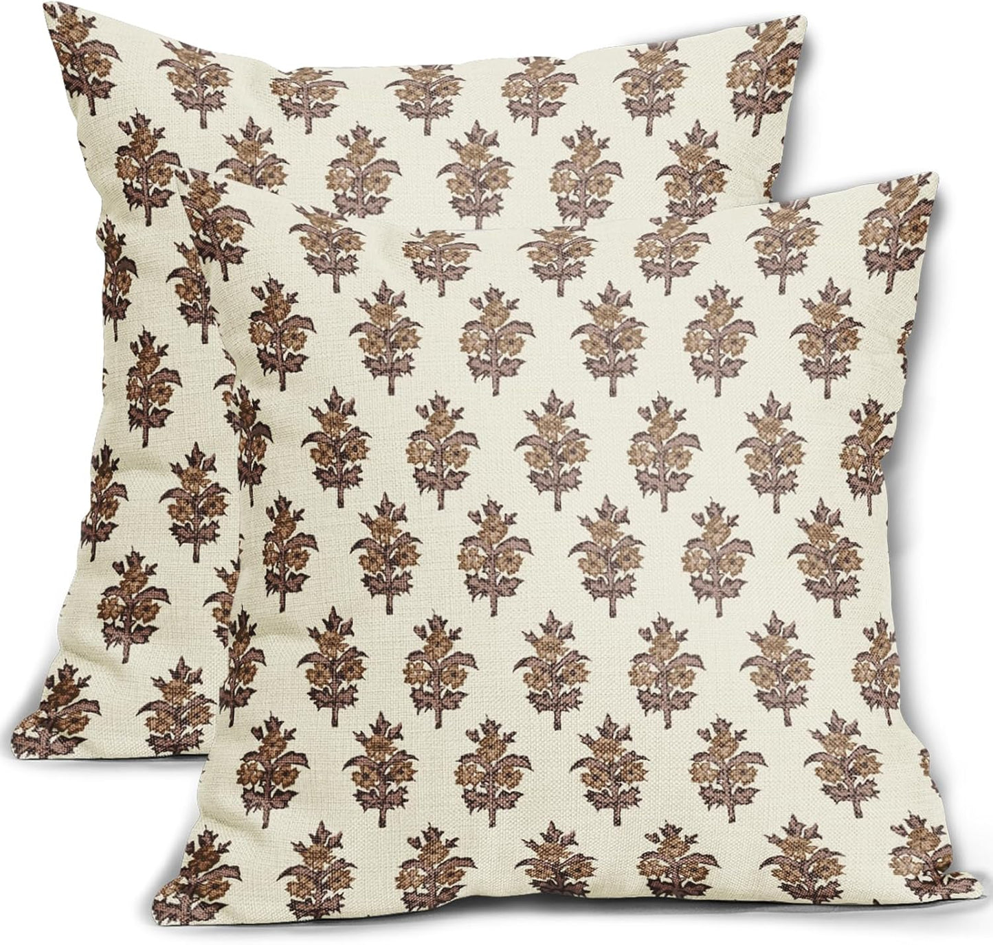 Sage Green Blue Floral Block Print Pillow Covers 18x18 Set of 2 Spring Flower Pattern Decorative Throw Pillowcases Outdoor Rustic Farmhouse Square Cushion Cases Decor for Home Couch Sofa Bed