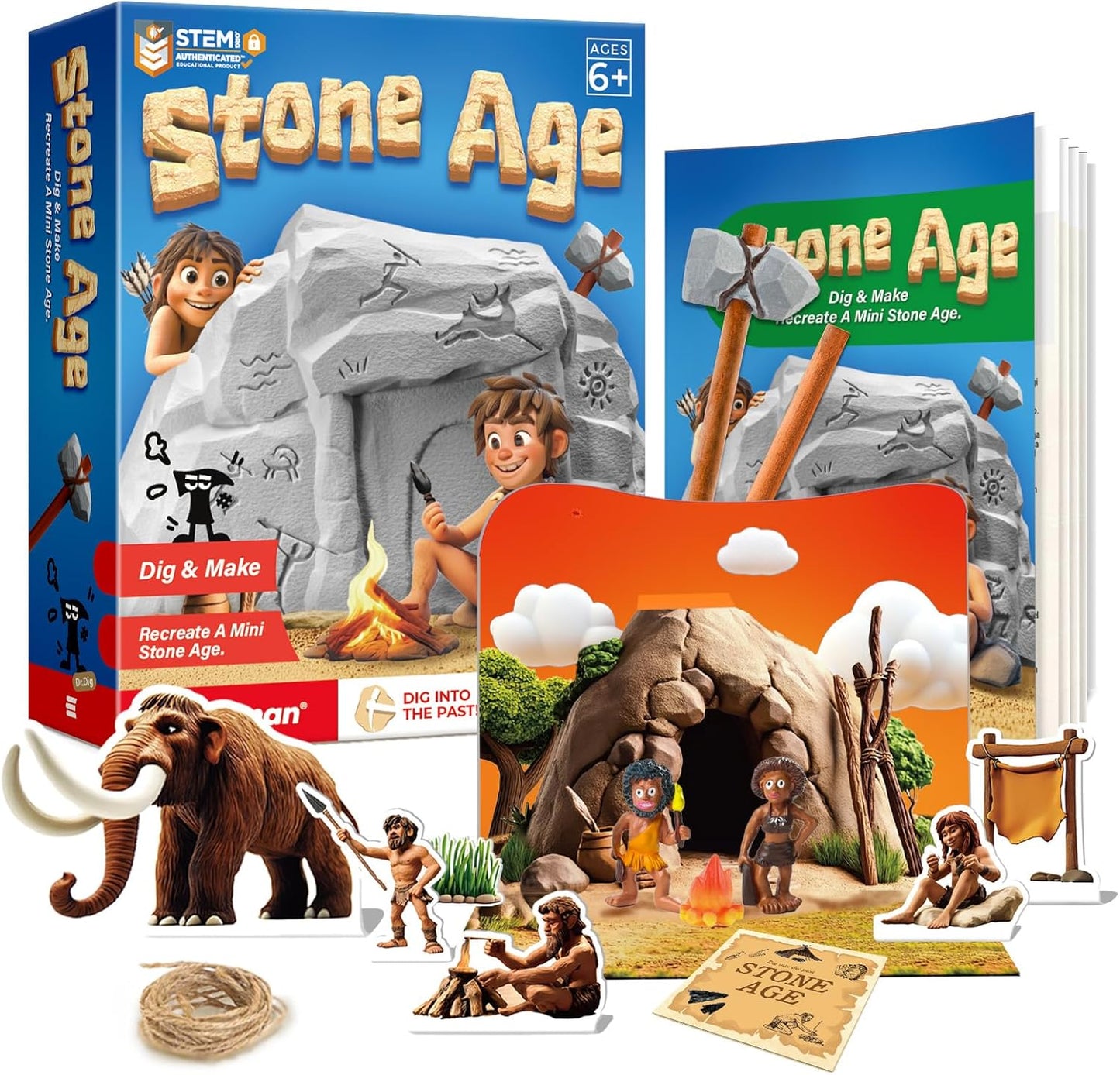 EDUMAN Stone Ages Fossil Dig Kit for Kids, Dig it Up Ancient Creatures Kit, Archaeology Kits with Mining Kit Tools, Educational Toys & Stem Toys for Kids Age 6 for Boys Girls