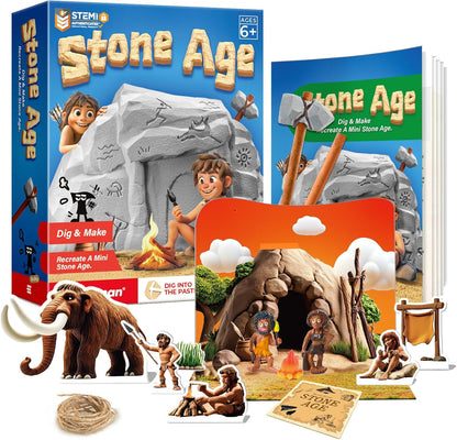 EDUMAN Stone Ages Fossil Dig Kit for Kids, Dig it Up Ancient Creatures Kit, Archaeology Kits with Mining Kit Tools, Educational Toys & Stem Toys for Kids Age 6 for Boys Girls