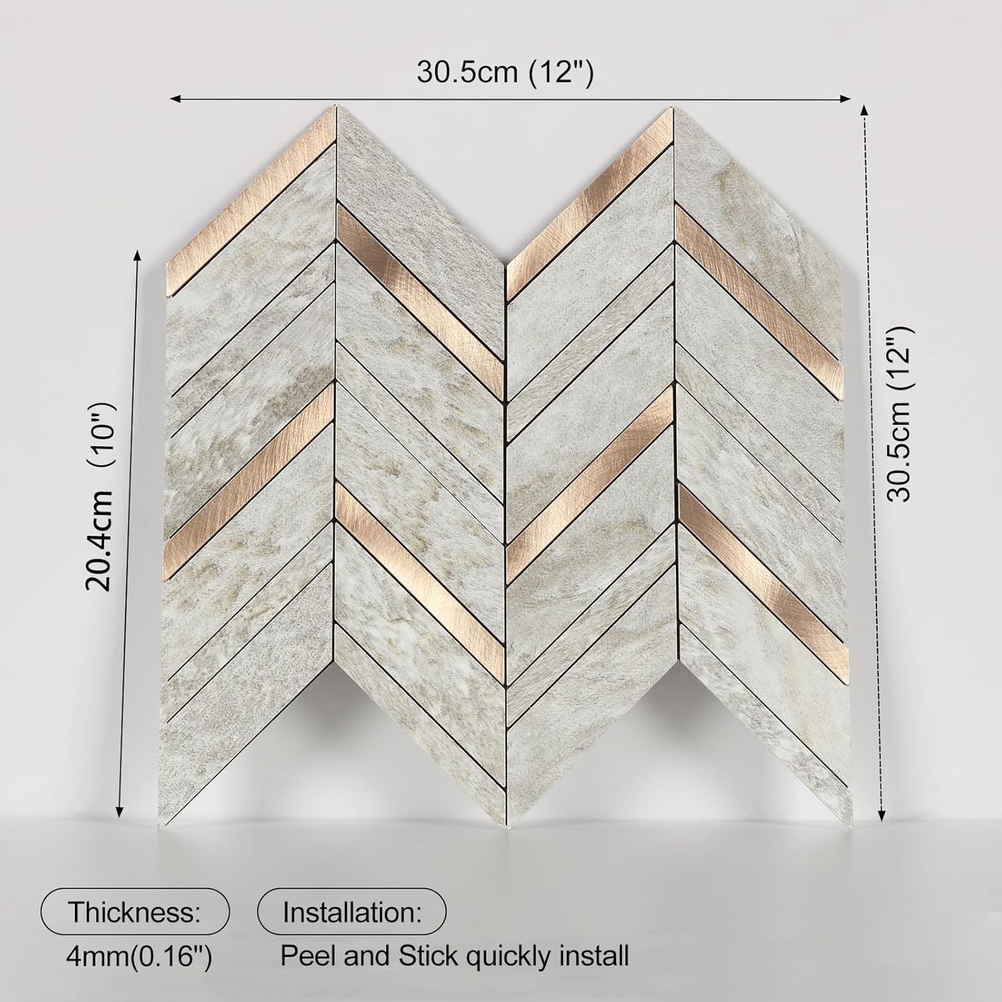 Yipscazo 10 Sheets Herringbone Backsplash Peel and Stick Tile, Marble Calacata Mixed Metal Gold PVC Stick on Backsplash for Kitchen, Waterproof Self Adhesive Wall Tile for Bathroom