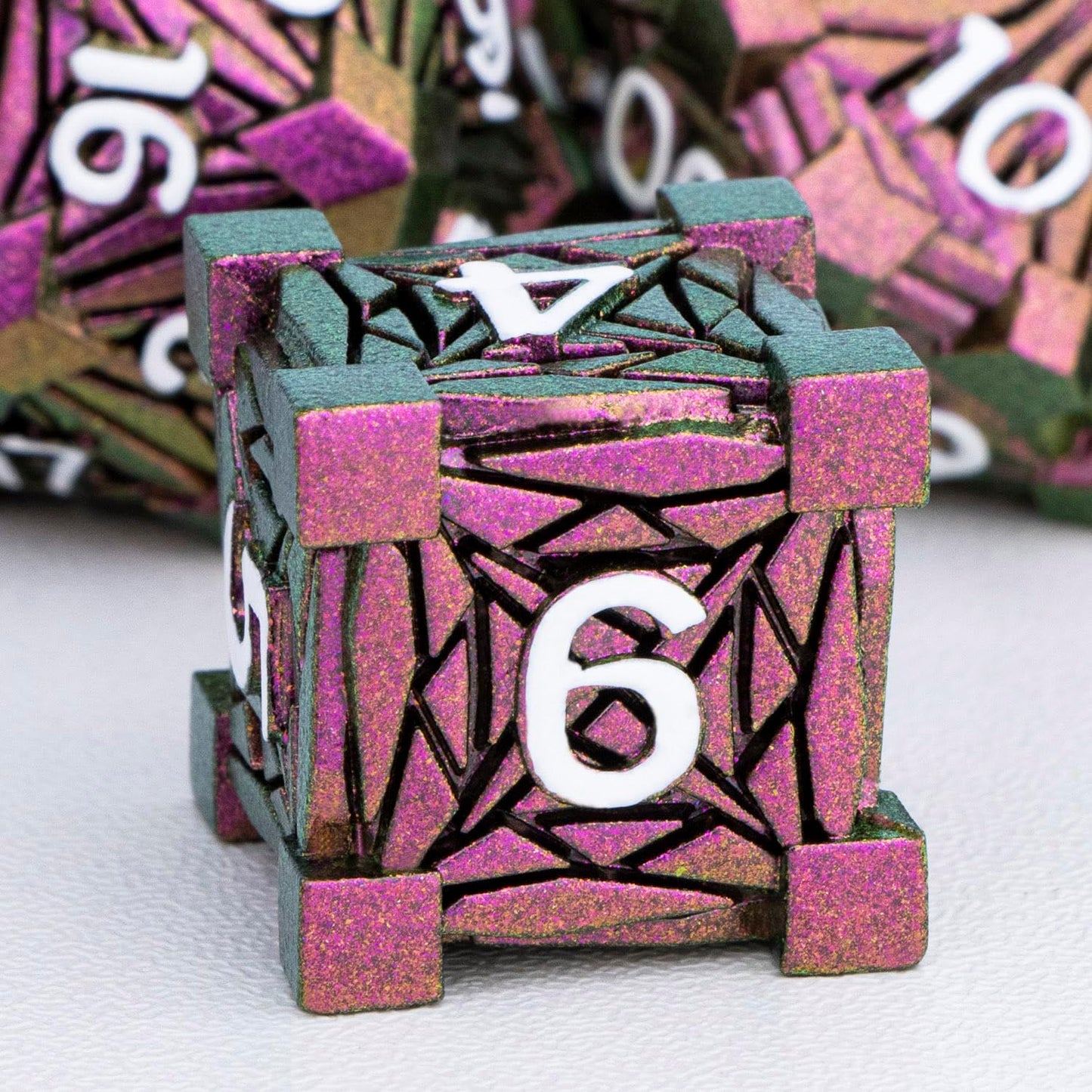 7PCS Metal DND Dice Set with Box, Debris RPG Blue White D and D Dice for D&D Tabletop Games Role Playing Game Polyhedral Dice Set D20 D12 D10 D8 D6 D4