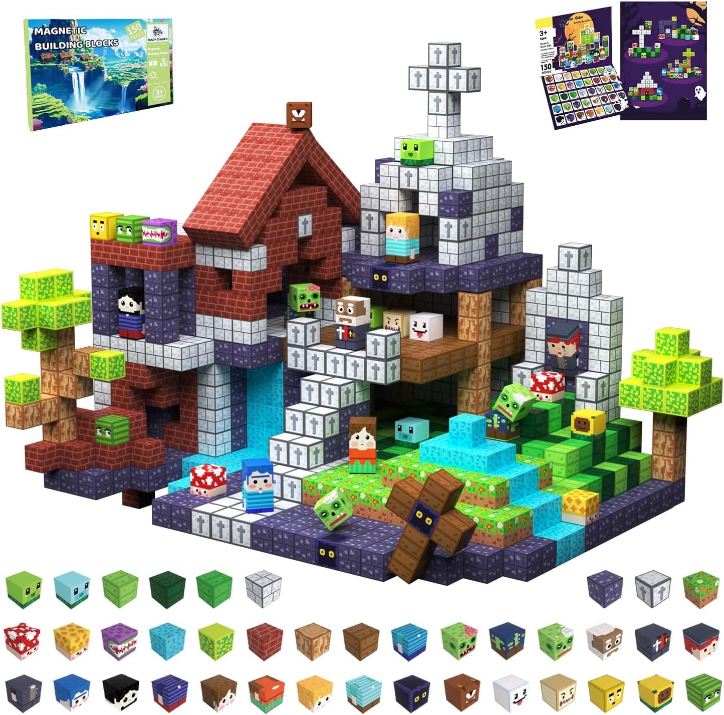 Magnetic Blocks Toys for Kids, 100 PCS Building Blocks Cubes, Stacking Magnetic Tiles Toys for Kids Toddlers Boys Girls Ages 3 4 5 6 7 8-12 Birthday Gifts Party Supplies (Underworld)