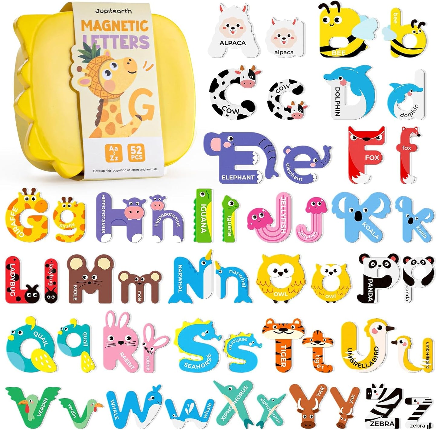 78 PCS Magnetic Letters, Large Cute Animal Alphabet Magnets for Fridge, Uppercase & Lowercase ABC Educational Toy, Choke-Proof Toddler Learning Toys for Kids Toddlers Preschool Learning Spelling