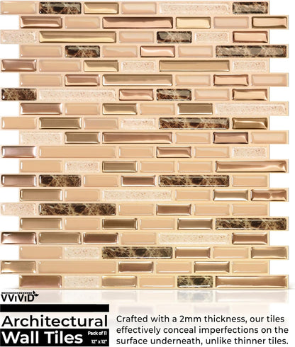 VViViD 11 Sheets Peel and Stick Grey Gloss Faux Ceramic Brick Wall Tiles, Self Adhesive Backsplash 12”x12”, 2mm Thick Kitchen, Bathroom (11 sq. ft.)