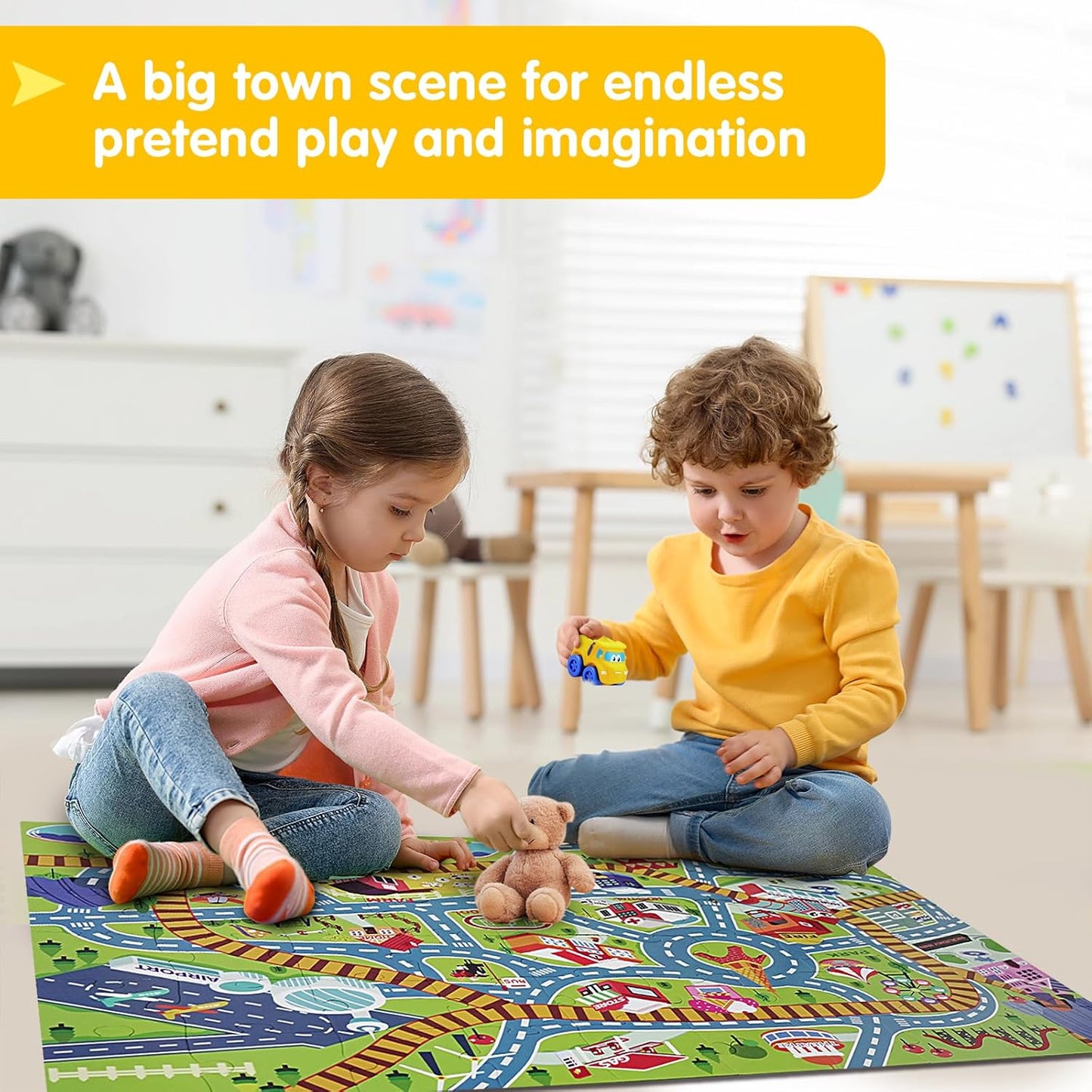 Jumbo Floor Puzzle for Kids Ages 3-5, Giant City Race Tracks Jigsaw Puzzles for Toddler 2-4 (60pcs 35.4x23.4 Inch Extra-Thick Cardboard), Educational Preschool Toy for 4-6 Year Old