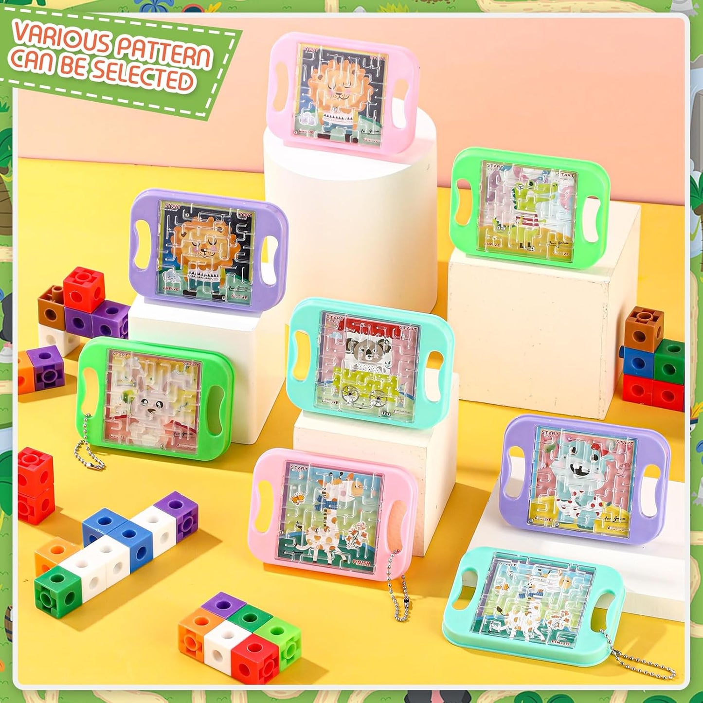 JellyArch 16 Pcs Mini Maze Puzzle Bulk for Kids Hawaii Party Favors Small Maze Cubes Game Educational Handheld Puzzle Travel Games Graduation Classroom Exchange Gift for Student (Animals)