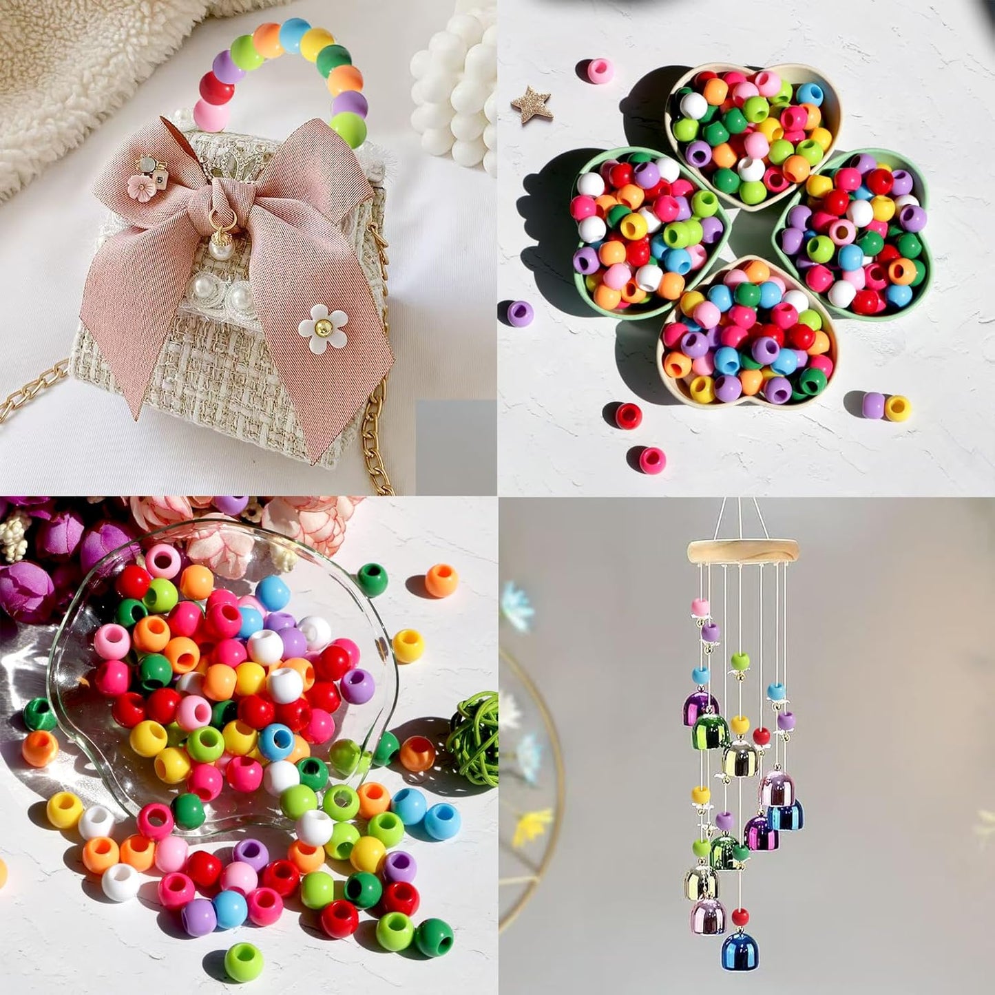 160pcs 12mm Plastics Acrylic Beads Mix 10 Color Large Hole Hair Beads(Hole:5.5mm)