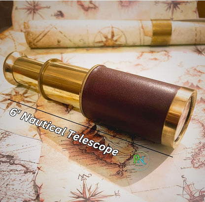Prime NAUTICAL6 Inches Brass Pirates Telescope, Collapsible Handheld Telescope, Monocular, Adventure,Traveling,Gift Item,Brass Nautical Spyglass for Outdoor Navy and Gift