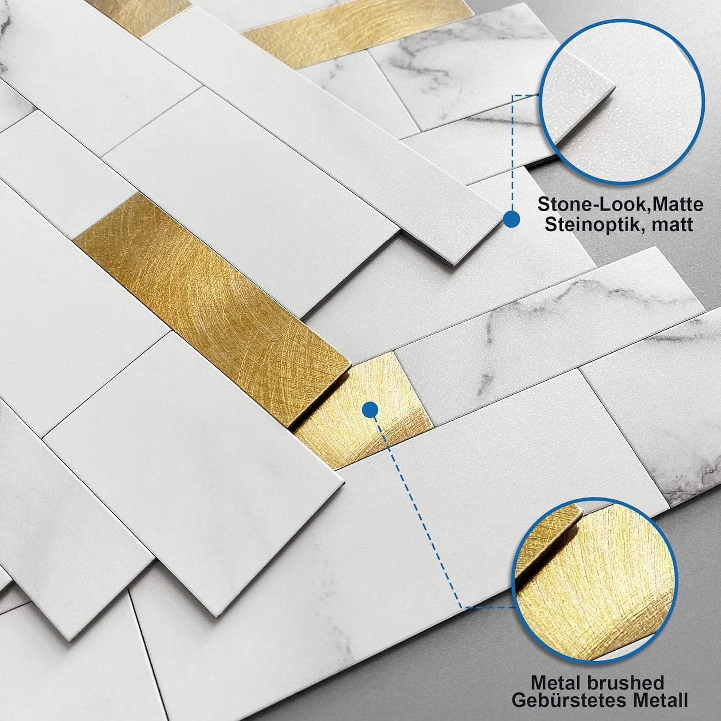 MOFIT Backsplash Tile for Kitchen Peel and Stick Stone Matte Finish,Bathroom Tiles Stickers 3D Wall Panel Linear Mosaic Marble Backsplash Waterproof(5sheets,Blue Green Gray)