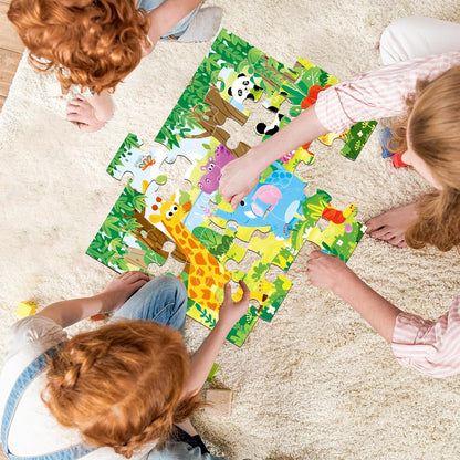 Jumbo Floor Puzzle for Kids, Large Jigsaw Puzzles 24 Piece for Kids Ages 3-5,Preschool Learning & Education Toys, Gifts for 4-8 Year Old Boys and Girls (Jungle Animals)
