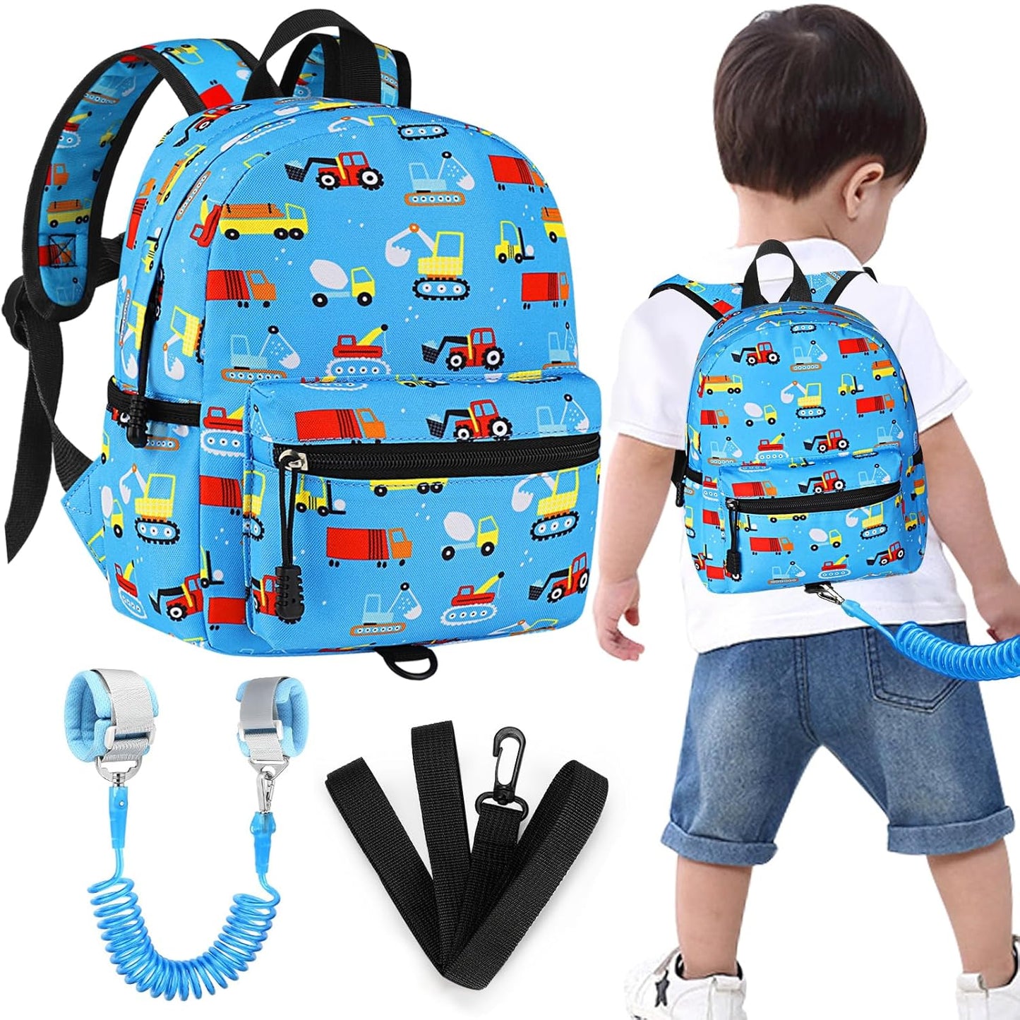 Accmor Toddler Backpack Leash, Mini Child Backpack with Anti Lost Wrist Link, Cute Kids Backpack Leash Walking Harness for Outdoor Travel, Small Excavator Backpack Tether for Baby Boys Girls Ages 1-3
