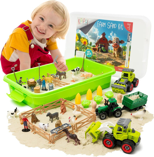 Kipipol Sensory bin - 29 pcs Ice Cream Toy Shop Play Sand Kit with 9 Ice Cream Sand Toys, 1.7 LB Moon Sand for Kids, Sandbox with A Lid - Pretend Play Sensory Toys for Girls and Boys Age 3-5 and Up